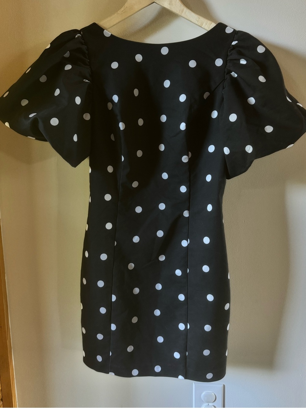 Express Black and White Polka Dot Puff Sleeve Mini Dress